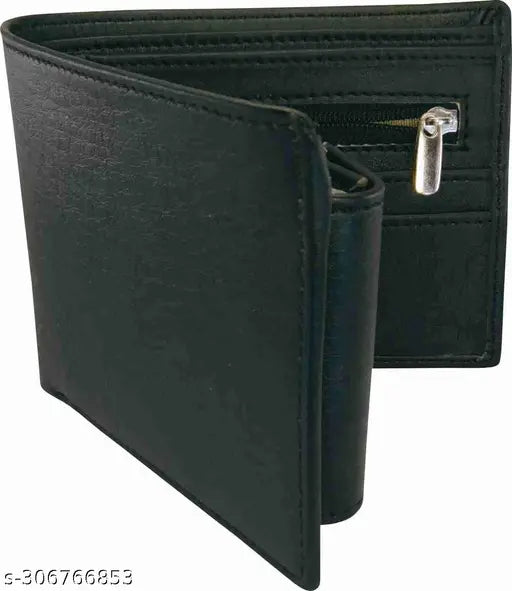TAQWA Black Faux Leather Wallet for Men (8 Card Slots), 5 compartments, solid design, Indian-made accessory