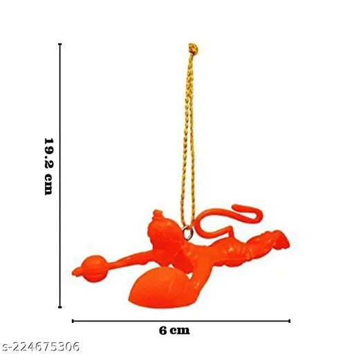 Orange plastic keychain with hanging figure of Hindu deity Hanuman