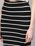Black and white striped pencil skirt for women