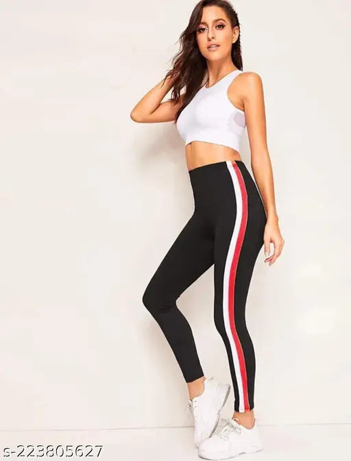 Striped cotton blend jeggings for women - breathable, soft, stretchy, and comfortable fit for outdoor or casual wear, cycling yoga jeggings in free size with elastic waistband (GSM-180)