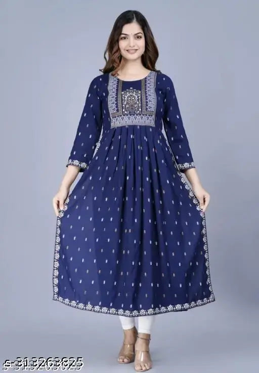 Rayon printed combo NAYRA cut kurti with three-quarter sleeves, Indian fashion for women's size M to XXL