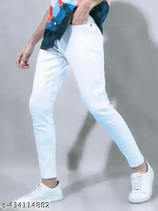 Designer Latest polycotton white jeans for men - Indian-made, comfortable and stylish