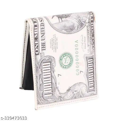 White leather and canvas KRILLEN SHADES wallet, handmade for men, 2 compartments, printed pattern, free size (12cm x 10cm), comfortably adjusts in pocket
