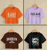 Stylish cotton blend T-shirt for women, printed net design in short sleeves, perfect for daily or party wear