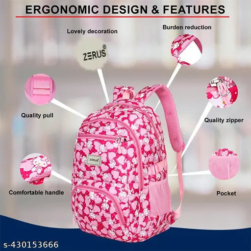 Pink Hello Kitty printed polyester school bag, water-resistant, 4 compartments, stylish and trendy for college use