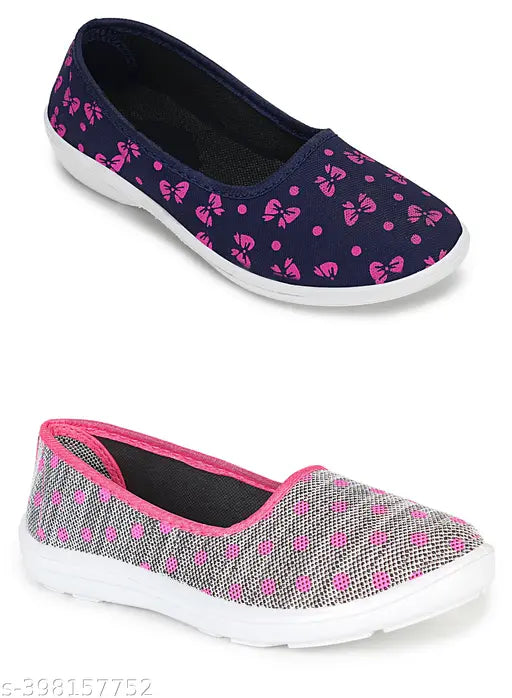 Synthetic bellies for women & girls (GAURAVI latest collection), comfortable and fashionable printed ballerinas - pack of 2, slip-on design, Indian origin