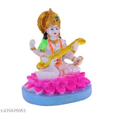 Marble Saraswati Idol, 5cm decorative showpiece for puja, hand-painted Indian artistry