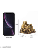 Polyresin Laughing Buddha figurine with Luck Money Coins and Golden Ingot, made in India - Perfect for home decor or gifting