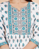 Rayon Nayra Cut Kurta Pant set with 3/4 sleeves, print pattern, multicolor, in M, L, and XL sizes. Stunning traditional Indian dress for casual & party wear