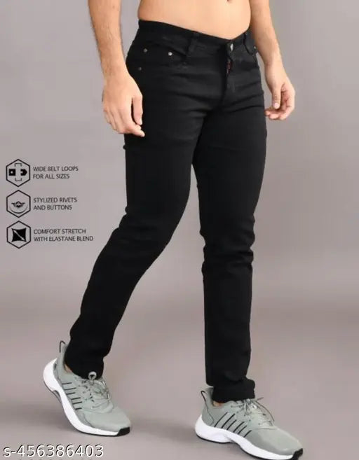 Stylish men's black denim jeans - versatile wardrobe staple with solid pattern, perfect for various occasions