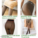 Warm fleece-lined, opaque high waist winter leggings in solid cotton blend - QRAFTINK women's translucent thermal pantyhose for cold weather wear