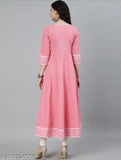 Peach rayon kurti with peach silver embroidery, three-quarter sleeves, printed combo - Indian fashion wear