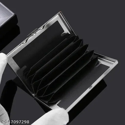 Stainless steel business card holder, ultra-thin, anti-theft, 5 compartments, solid net quantity 1, free size (10cm x 8cm), stainless steel credit card case, slim and portable, ultimate card protection, made in India