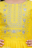 Yellow cotton blend anarkali kurta & patiala set for girls, intricately embroidered, perfect for festive occasions