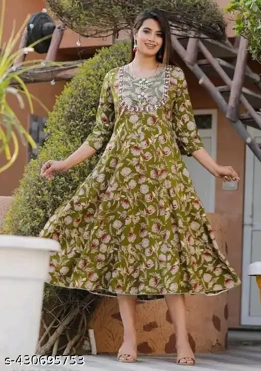 Rayon printed anarkali kurti, ideal for parties and festivals, S-XXXL sizes