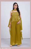 Georgette peplum embroidered top with palazzo and dupatta, featuring tassels, SANCIA brand, India