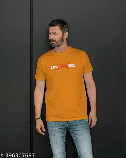 Mustard printed cotton t-shirt for men, short sleeves, new summer collection, high-quality print, India