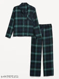 100% cotton flannel lounge set, checked pattern, long sleeves, comfortable pyjamas for cozy relaxation at home (size M: Top - L 25, Chest 38, Sleeves 21, Shoulder 15; Pajama - L 37.50, Waist 32-33)