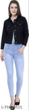 Indian solid denim long sleeve women's jacket, sophisticated look, enhances wardrobe versatility
