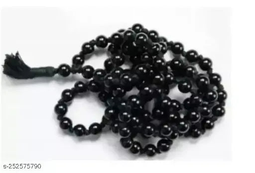 Black brass Shiv mala with 108 black agate beads, handmade natural crystal necklace for healing and spiritual practices