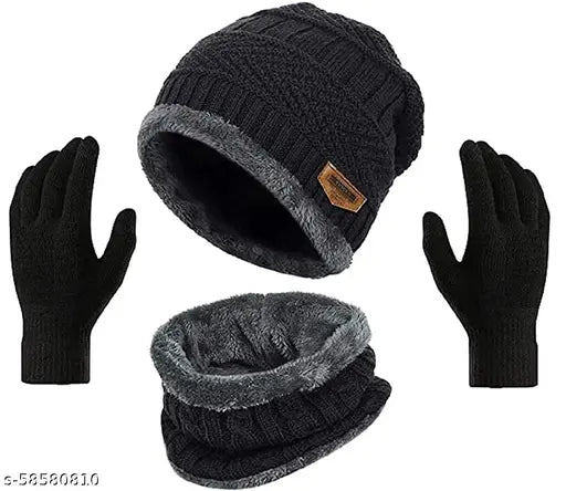 Winter caps in black, made of faux fur material