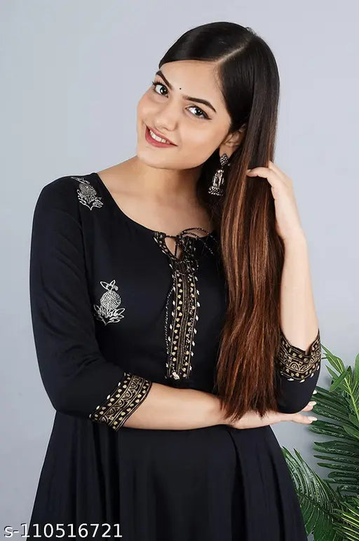 Black embroidered anarkali kurti, long sleeves