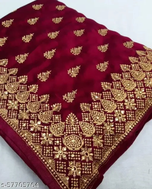 Red Georgette saree with intricate embroidery