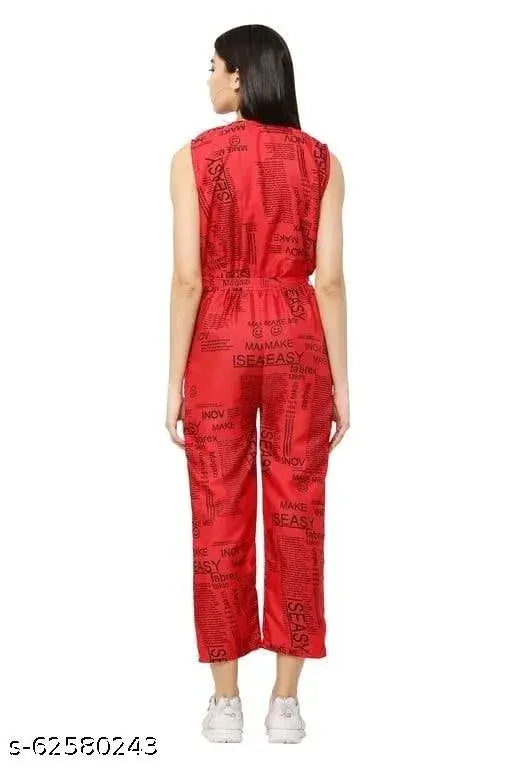 Poly crepe jumpsuit with paper print design, sleeveless and vibrant - XS, Indian origin