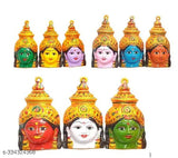 Aluminum 75 inch Nava Durga Faces Set (9 pcs), intricately detailed God idol set on display