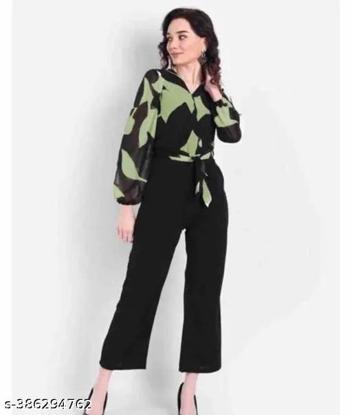 Indian Georgette jumpsuit with long sleeves, modern and solid design in size M or XL