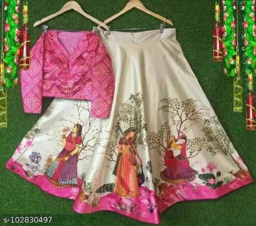 Silk blend Madhubani print kids lehenga choli, Indian traditional wear for 9 months to 12 years