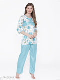 Floral print satin nightsuit set, luxurious comfort free size women's sleepwear in satin
