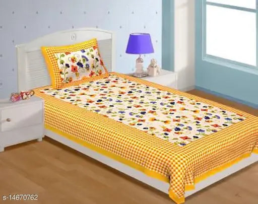 Blue Hathi and Yellow Checkmate cotton pillow covers, pack of 2 with a length of 100 inches and width of 63 inches, origin India