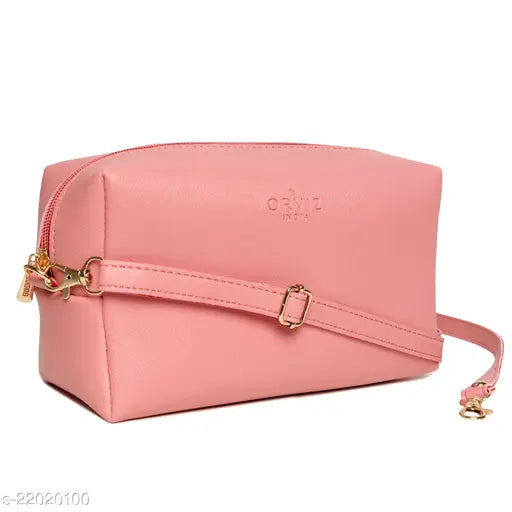 Pink faux leather women messenger bag with adjustable shoulder strap, multiple compartments and a zip closure