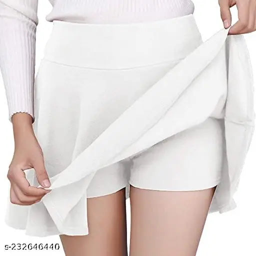 White stretch material, high waist, mid skirt length