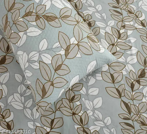 NCS botanical embroidered cotton 5-piece bedding set for queen size beds (90x100 inches), includes 2 pillow covers and 2 cushion covers with fillers