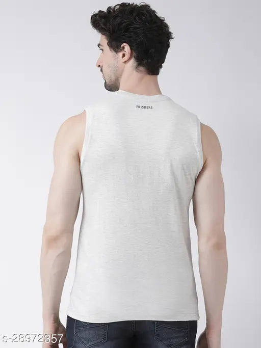 Grey cotton sleeveless men's t-shirt, solid design, high-quality 100% pure cotton, trusted brand online, size S-36, M-38, L-40, XL-42, XXL-44 (India origin)