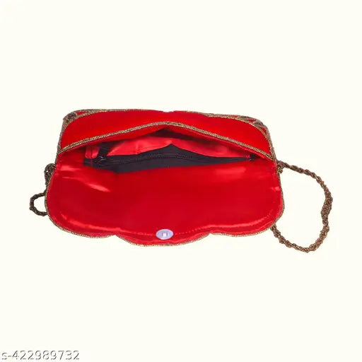 Golden sequined clutch with matching chain strap
