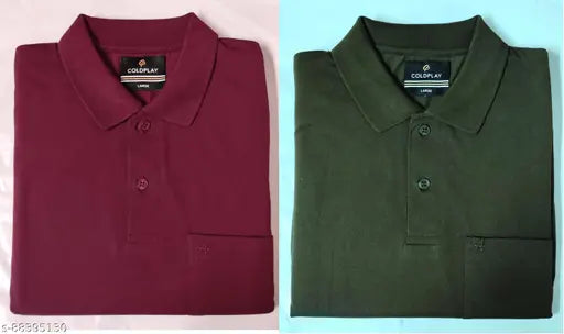 MEHROON OLIVE Combo HALF SLEEVE SLIM-FIT COLLAR T SHIRT WITH POCKET