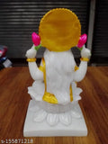 Marble white Laxmi Murti 7-inch idol, intricate Ganesh Laxmi figure from India on decorative display