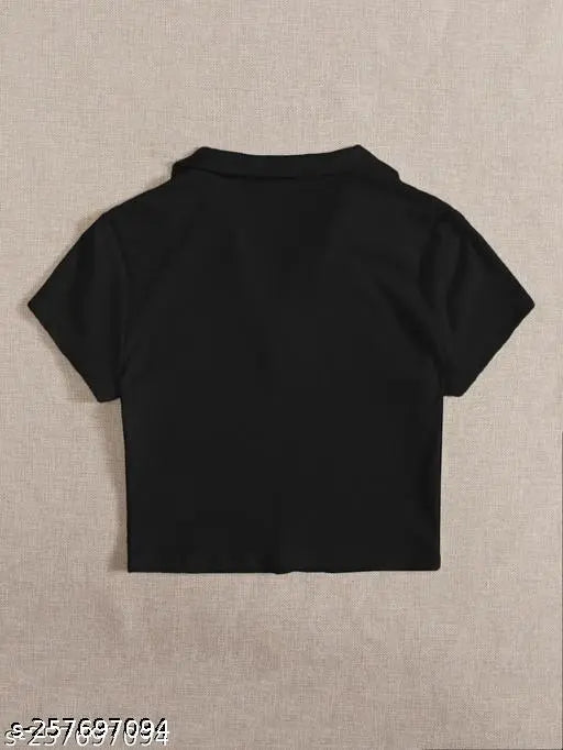 Cotton plain collar T-shirt, short sleeves, solid pattern, XS to XXXL sizes available