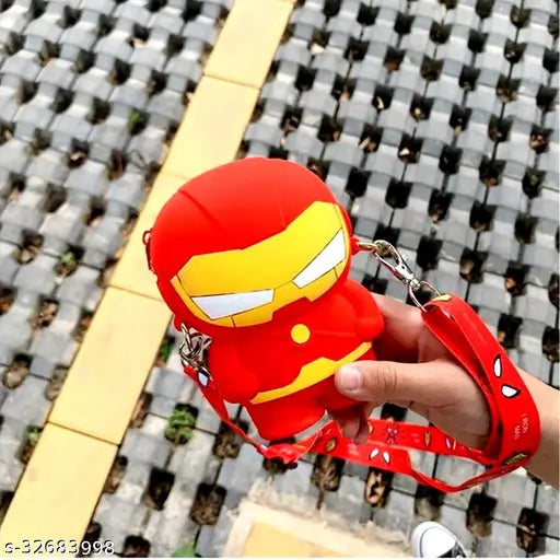 Synthetic Iron Man 3D mini coin purse for girls, solid color, crossbody bag with large capacity for makeup, keys, and cellphones