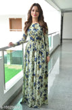 Green floral print rayon A-line kurti for women, long sleeve style
