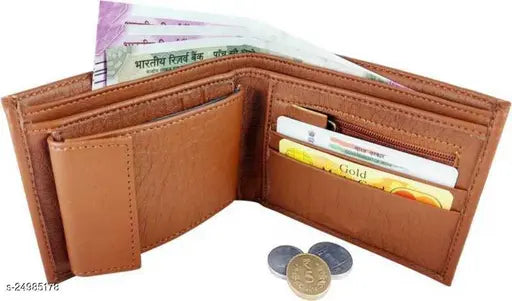 Trendy men's PU bi-fold wallet, free size (13cm x 10cm), printed net design, handcrafted and aged for durability, multiple credit card slots
