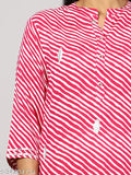 Cotton women's kurti set with dupatta and palazzos, three-quarter sleeves, printed net, India origin