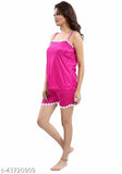 Satin nightsuit: attractive Eva women's sleeveless spaghetti top and shorts, premium quality Indian-made