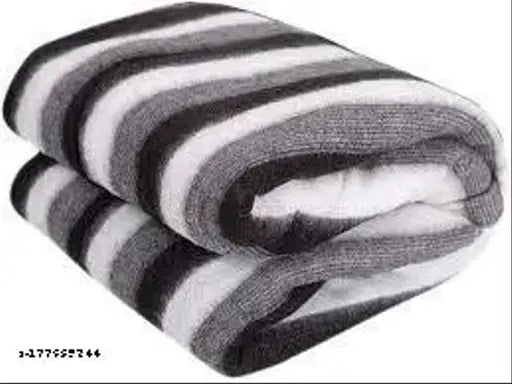 Black/Grey/White striped Akin Polar fleece winter blanket - soft, comfortable & warm (Pack of 1)