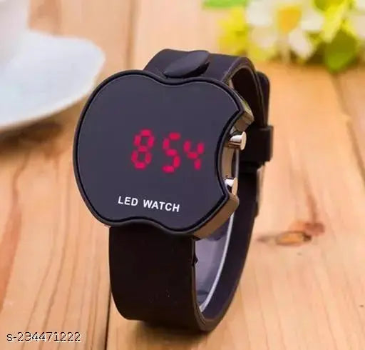 Digital watch with LED display, black strap, 8.64 hour battery life, waterproof, suitable for boys or girls