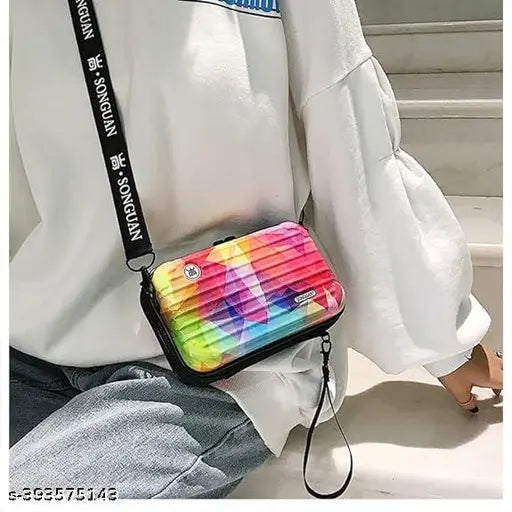 Colorful sling bag with adjustable strap, casual party or wedding wear, women's trendy handbag with full-hand design, cotton fabric, long length