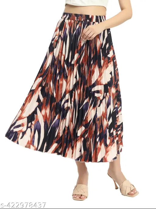 Stylish digital print skirt, women's western wardrobe, pleated flared style